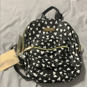 Jessica Simpson Heart Patterned Black and White Backpack